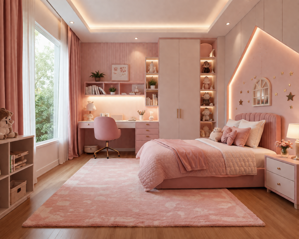 Temukan 10 desain kamar anak perempuan pink yang cantik, elegan, dan nyaman. Dilengkapi tips memilih warna, furnitur, hingga dekorasi.